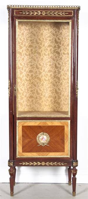 A Louis XVI Style Parquetry and Gilt Metal Mounted Mahogany Vitrine