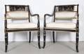 A Pair of Regency Style Lacquered and Parcel Gilt Armchairs