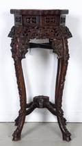 A Chinese Marble Inset and Carved Hardwood Stand