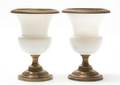 A Pair of French Opaline Glass Gilt Bronze Mounted Urns