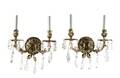 A Set of Five Eastern European Gilt Bronze and Crystal TwoLight Sconces