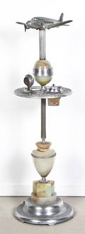 An Art Deco Cast Aluminum and Agate Glass Smoking Stand