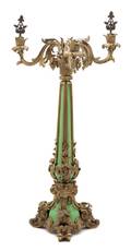 A Louis XV Style Gilt Bronze and Porcelain FourLight Candelabrum