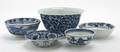 A Group of Five Blue and White Bowls