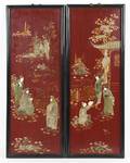 A Pair of Red Lacquered and Hardstone Inset Panels