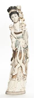 A Chinese Elephant Ivory Carving of a Maiden