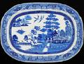 LARGE BLUE AND WHITE POTTERY PLATTER