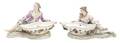 A Pair of Meissen Porcelain Figural Master Salt Cellars