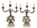 A Pair of Painted and Parcel Gilt ThreeLight Candelabra