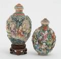 A Group of Two Molded Porcelain Snuff Bottles