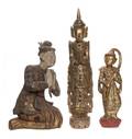 A Group of Three Burmese Glass Inset Wood Figures