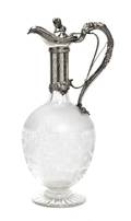 A Silverplate Mounted Etched Glass Claret Jug