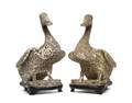 A Pair of Painted Wood Models of Geese