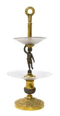 A Bronze and Glass TwoTiered Figural Tazza