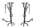 A Pair of Cast and Wrought Iron Andirons