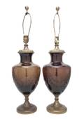 A Pair of Etched Glass Lamps