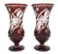 A Pair of Bohemian Red Cut to Clear Vases