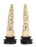 A Pair of Chinese Carved Ivory Foliate Arrangements