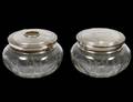 TWO STERLING SILVER AND GLASS COVERED VANITY BOXES