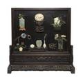 A Chinese Jade Hardstone and Hardwood Table Screen