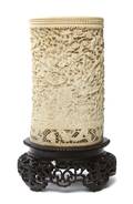 A Chinese Carved Ivory Brush Pot
