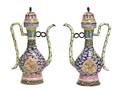 A Pair of Chinese Canton Enameled Ewers