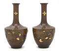 A Pair of Japanese Gold Inlaid Bronze Vases