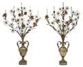 A Pair of Gilt Bronze and Opaline Glass FiveLight Candelabra