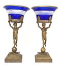 A Pair of Austrian Glass and Gilt Metal Figural Compotes