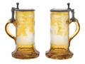 A Pair of Bohemian Amber Cut to Clear Glass Tankards