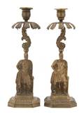 A Pair of Continental Gilt Metal Candlesticks