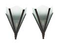 A Pair of French Art Deco Iron and Frosted Glass Sconces