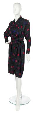 A Halston Black Silk Floral Dress