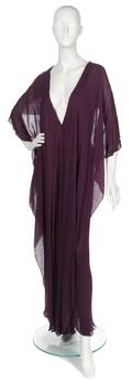 A Halston Burgundy Silk Chiffon Evening Caftan
