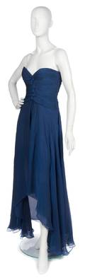An Oscar de la Renta Blue Silk Chiffon Evening Gown