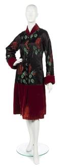 A Schiaparelli Couture Black Satin and Red Velvet Floral Evening Coat