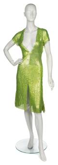 A Gianni Versace Green Metal Mesh Cocktail Dress