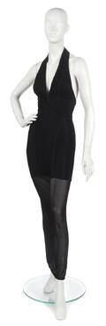An Herve Leger Black Ribbed Bandage Evening Gown