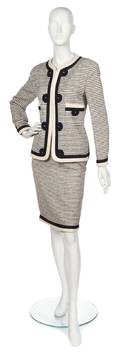 A Chanel Blue and Cream Tweed Skirt Suit