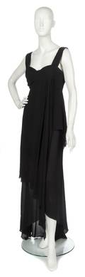 A Chanel Black Silk Chiffon Evening Gown