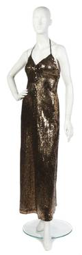A Christian Dior Gold Sequin Evening Gown with Matching Jacket