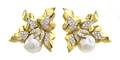 A Pair of 18 Karat Yellow Gold Diamond and Cultured Baroque Pearl Earclips