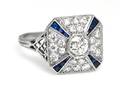 An Art Deco Platinum Diamond and Sapphire Ring