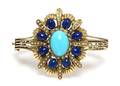 A 14 Karat Yellow Gold Turquoise Lapis Lazuli and Seed Pearl Bracelet