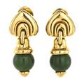 A Pair of 18 Karat Yellow Gold and Nephrite Bead Earclips Bulgari