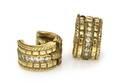 A Pair of 18 Karat Yellow Gold and Diamond Hoop Earrings