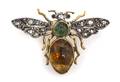 A Victorian Silver Topped Yellow Gold Diamond and Gemstone Insect Pin