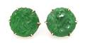 A Pair of 14 Karat Yellow Gold and Jade Earrings