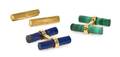 A Pair of 18 Karat Yellow Gold Malachite and Lapis Lazuli Cufflinks Cartier