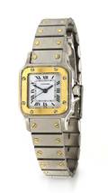 An 18 Karat Yellow Gold and Stainless Steel Santos Mechanical Wristwatch Cartier